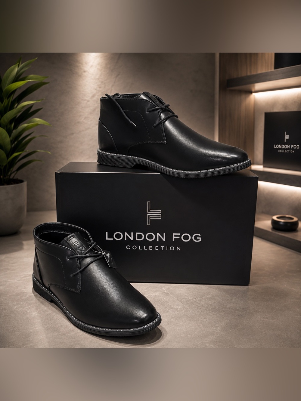 London Fog Black Leather Men’s Chukka Boots